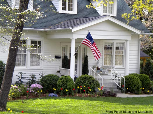 front porch designs - beautiful American flag