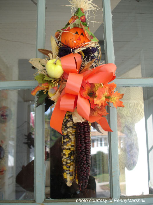 autumn wreath made with indian corn