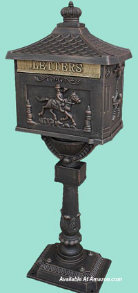 black front porch mailbox on stand