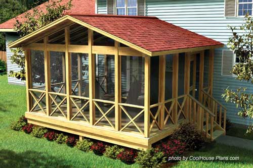 screen porch plan drawing by FamilyHomePlans.com