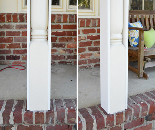 porch columns updating wood trim round pillars colonial diy porches build column boxing square wraps scalloped fixing removing younghouselove turned