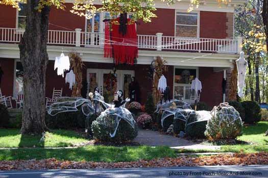 spooky halloween decoration theme on front porch