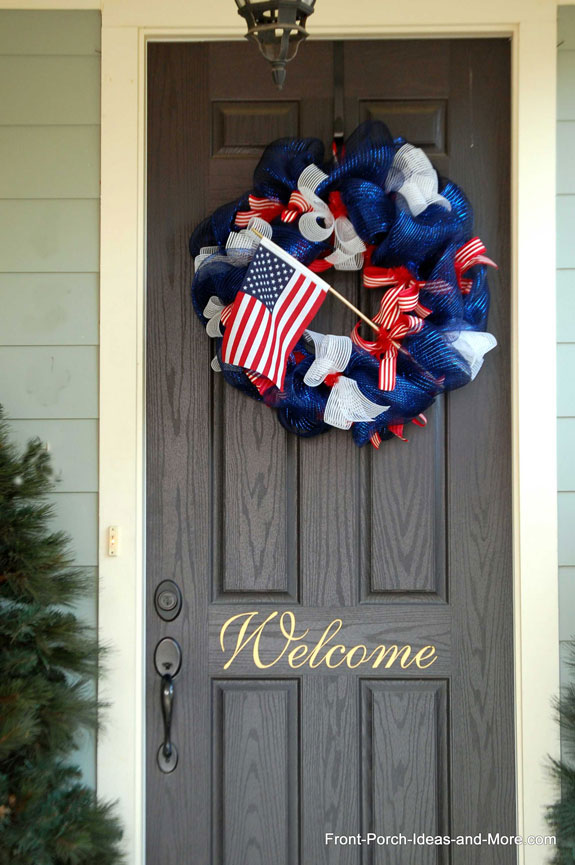 front porch 4th of July deco mesh wreath
