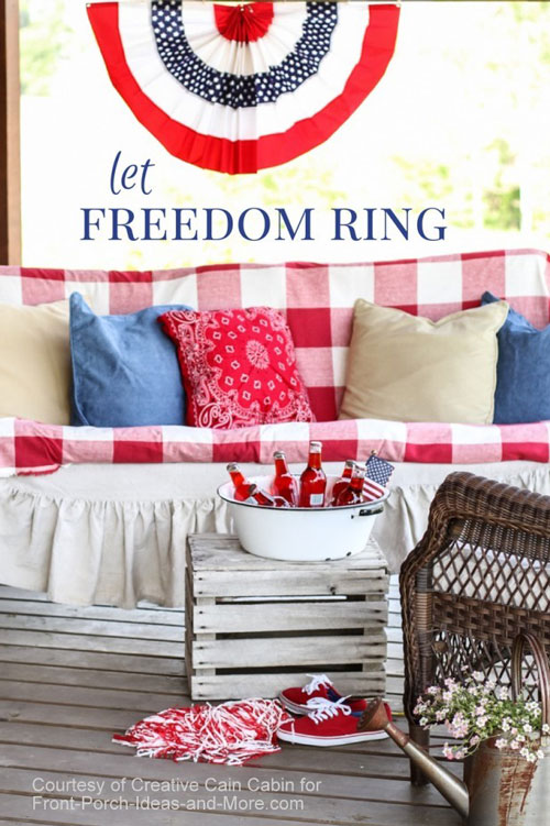 Dawn's 4th of July porch decorations at her cabin