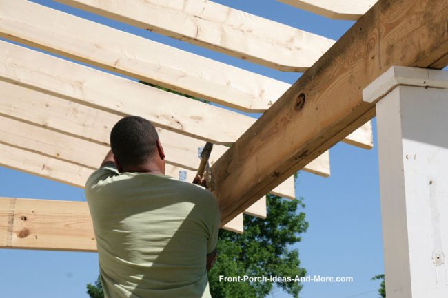 Building A Porch Roof Framing Installing Rafters For New Front Porch Roof