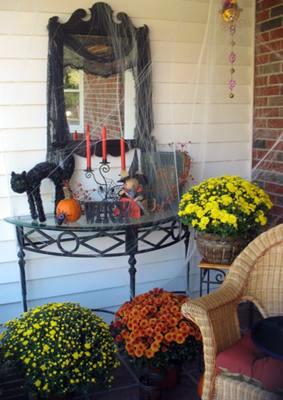 Halloween candelbra and mirror on porch