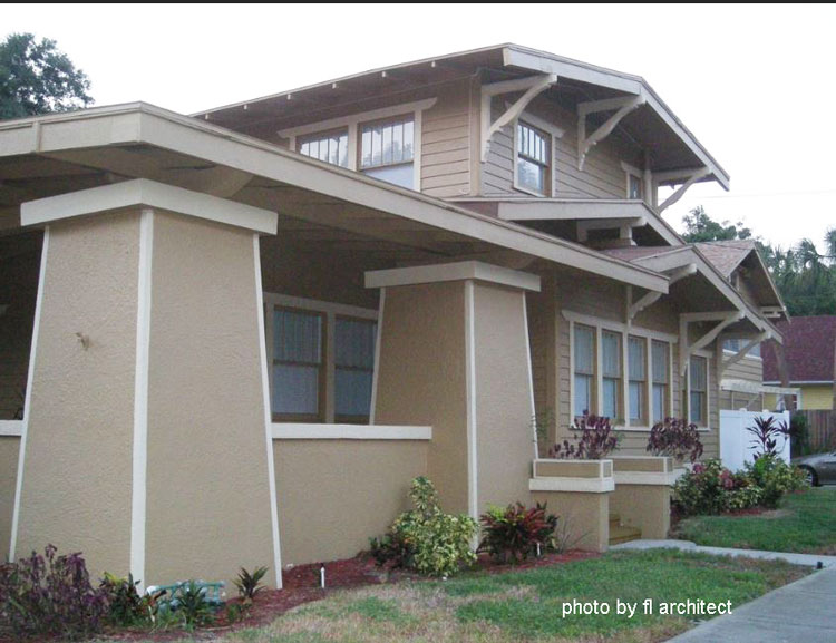 stately porch columns on an airplance bungalow