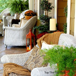 wicker furniture decked out for fall