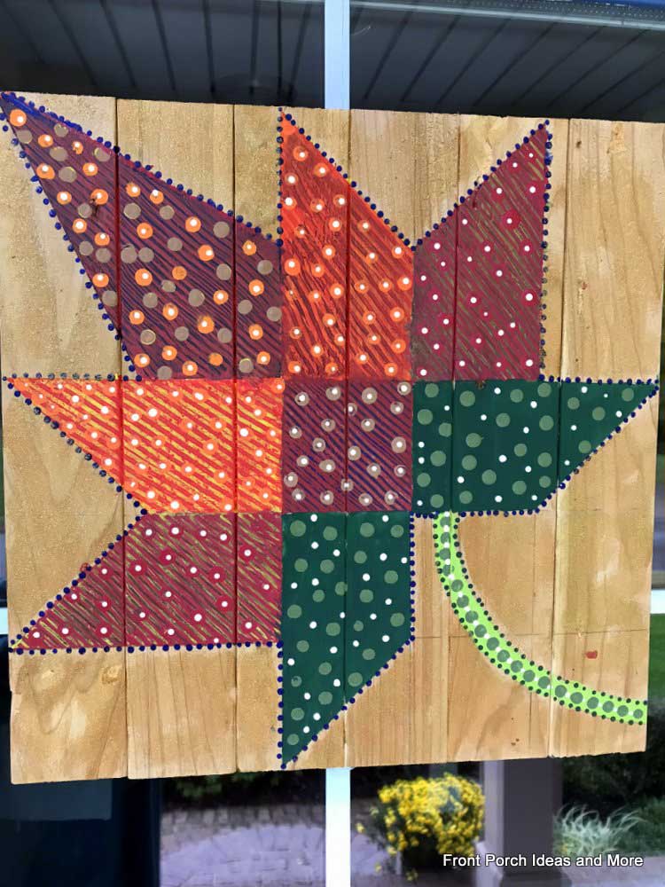 quiltwork-style maple leaf painting for our front door