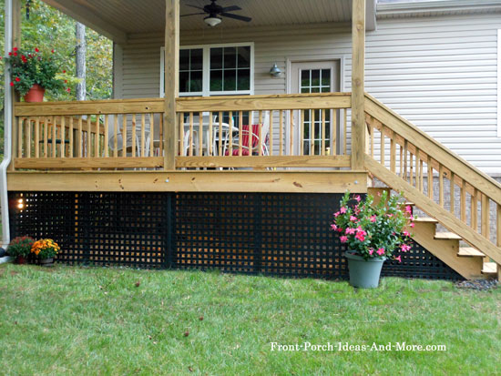 black vinyl porch skirting under back covered deck