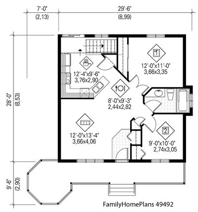 bungalow home and veranda porch plan from Family Home Plans 49492