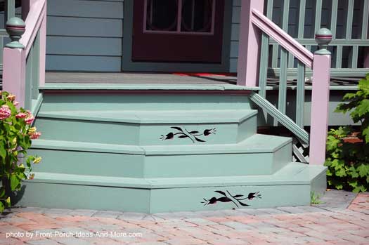 uniquely designed and painted front porch steps