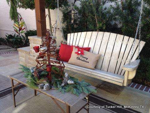 Porch swing decorated for Christmas