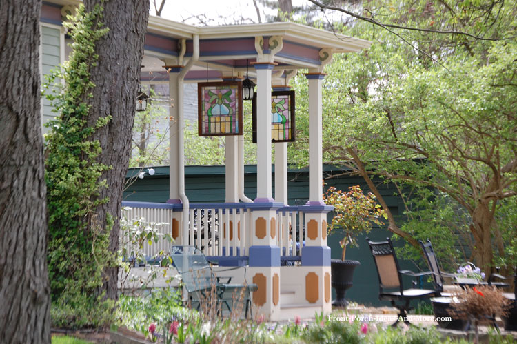 colorful porch balustrade and columns