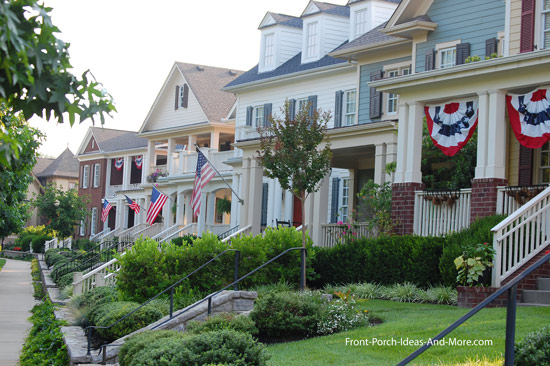 country porches on homes in community designed neighborhood