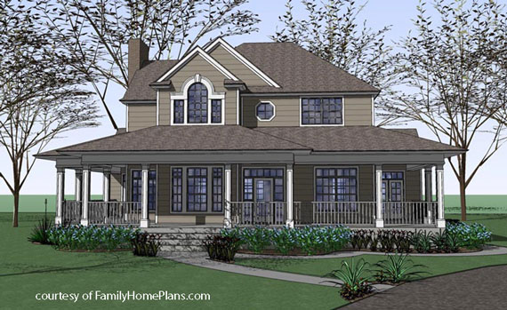 country home with wrap around front porch plan from familyhomeplans.com