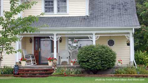 Quaint open porch with Victorian flair
