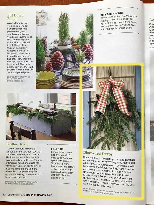 Country Sampler magazine article about our fresh greenery decoration
