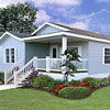 mobile home with shutters and landscaping