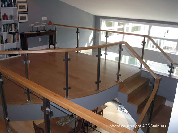 curved glass railings on interior of home