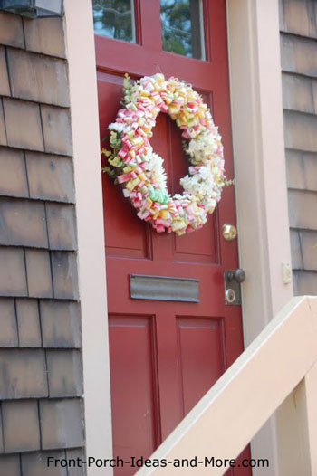 colorful candy wrapper front door wreath
