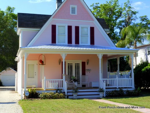 charming pink house and front porch