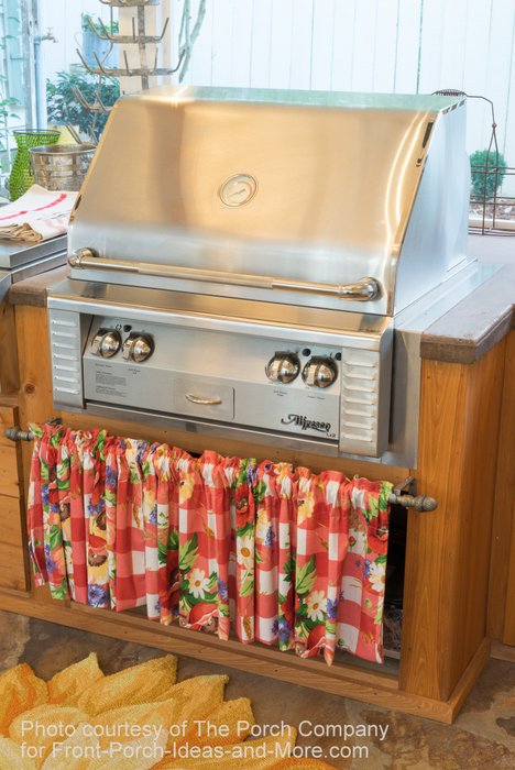 Close-up of the outdoor kitchen by Embers Fireplace and Grill Store.