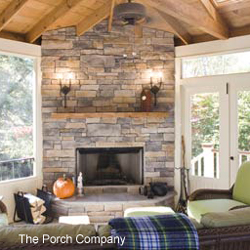 custom screen porch with fireplace