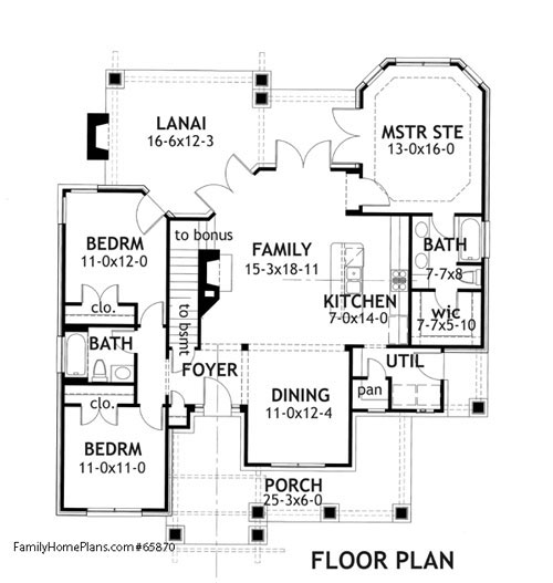 interior floor plan of craftsman home Family Home Plan # 65870