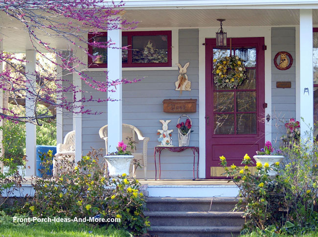 front porch decorated for spring