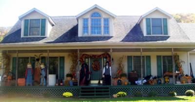 open porch decorated for halloween
