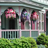 beautiful hanging baskets on porch
