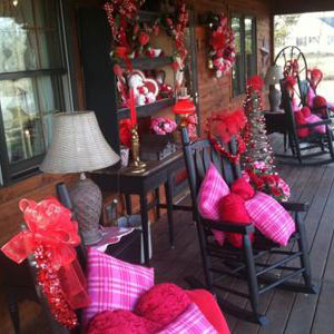 porch decorated in red for Valentines Day