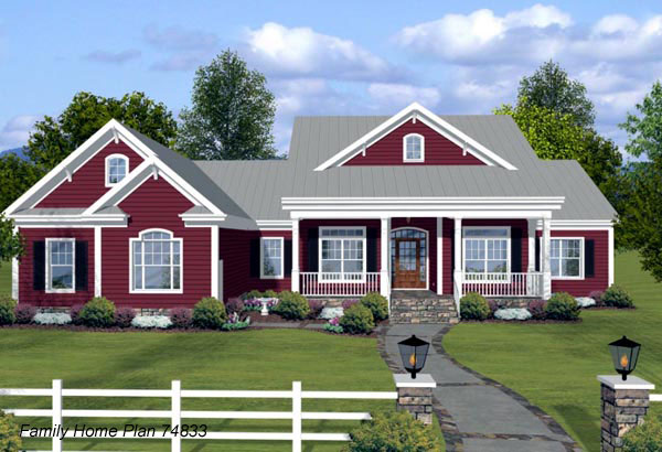 ranch home plan with nice front porch