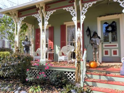 suits of armor guard the porch 