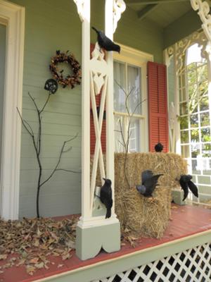 bare branch and crows on front porch