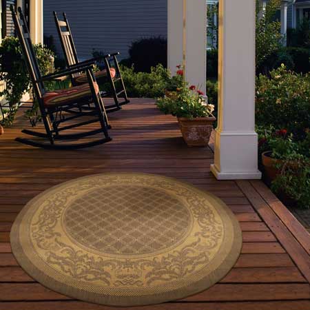 outdoor rug on front porch with rocking chairs