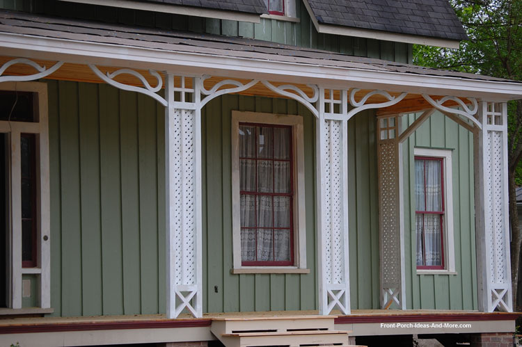 lattice style columns on porch