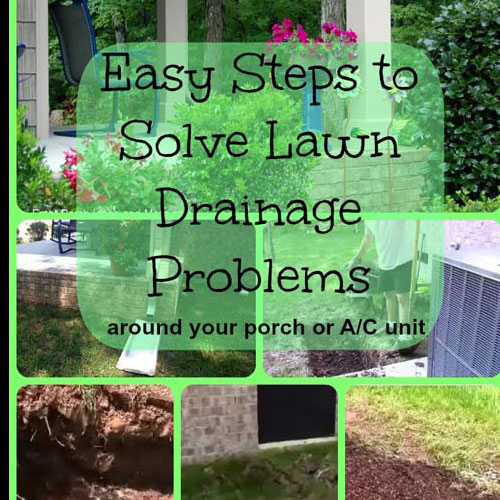 collage showing resolution of lawn drainage problem