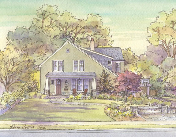 original watercolor of home by leisa collins