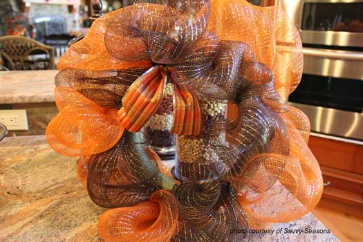 gathered mesh attached to wreath