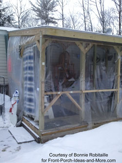 mobile home porch winterizing with blanket