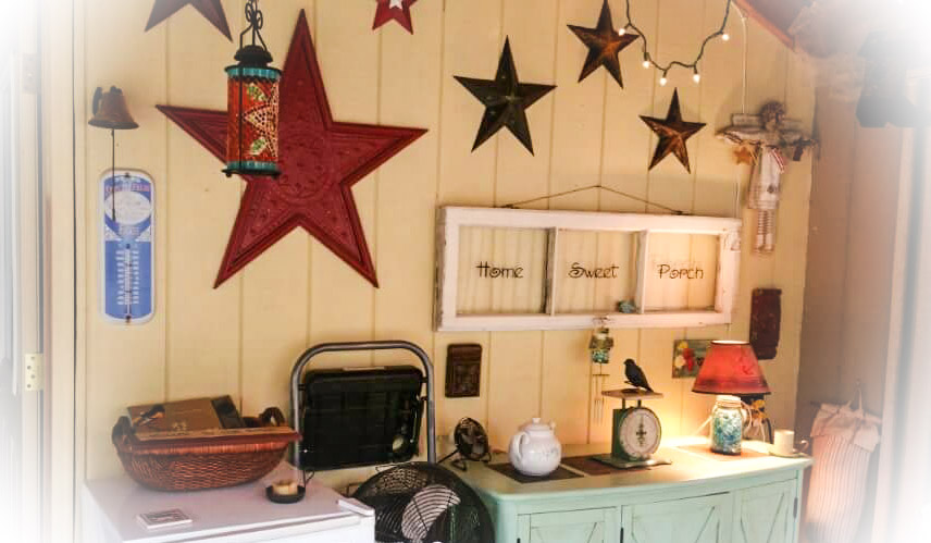 Nancy's friendly back porch is decorated with a collection of Americana stars