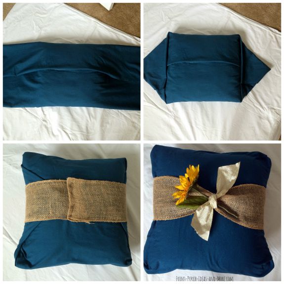 Pictures to show you how to cover a pillow without any sewing involved