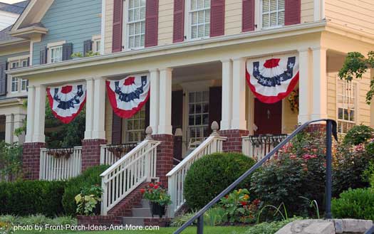 Patriotic buntings on front porch