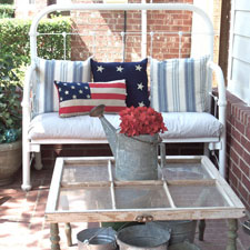 Patriotic decorations on front porch