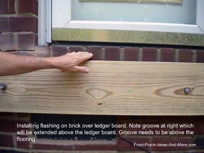 porch ledger deck floor height brick door foundation under installed foundations threshold installing concrete repair step footing screened boards bricks