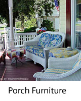 wicker furniture on front porch