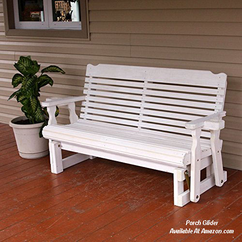 white porch glider on front porch with red flooring from amazon.com