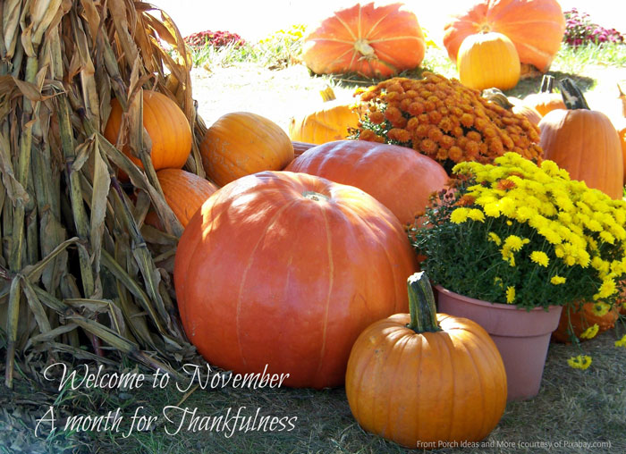 autumn decorations on the front porch